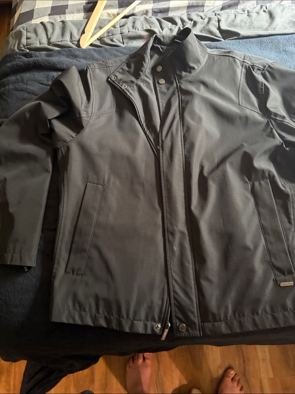 Calvin Klein Men's Black Raincoat with Stand Collar